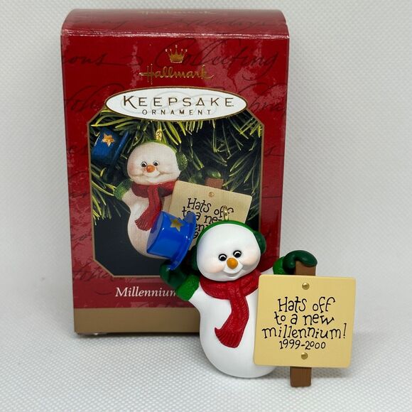 Hallmark 1999 Millenium Snowman Hats Off Keepsake Ornament Original Box - Picture 1 of 5